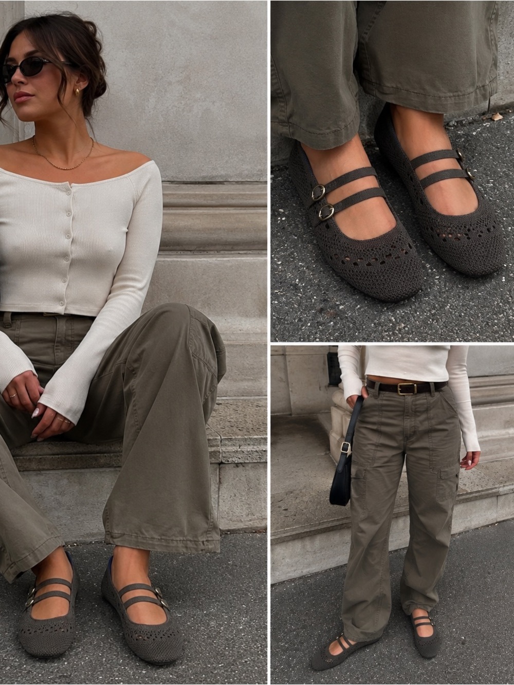 Rothy's Double Buckle Mary Jane Flats Olive Green